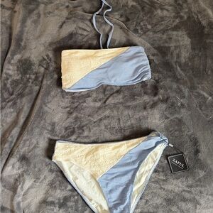 Zaful Two-Tone Blue and Cream Bikini Set